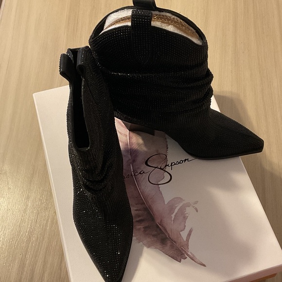 Jessica Simpson Black Glitter Heeled Boots - Picture 2 of 6